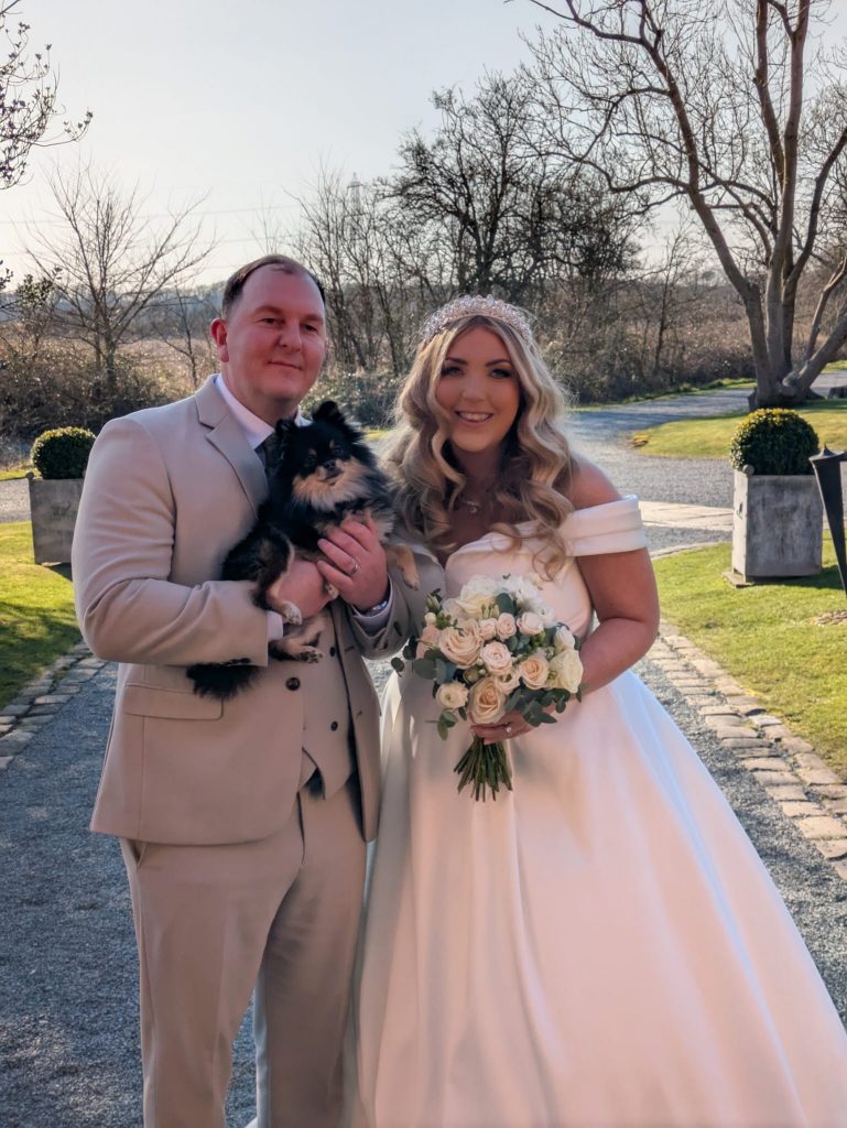 Wedding couple with dog - one of the many weddings Waggy Wedding Events have been involved in